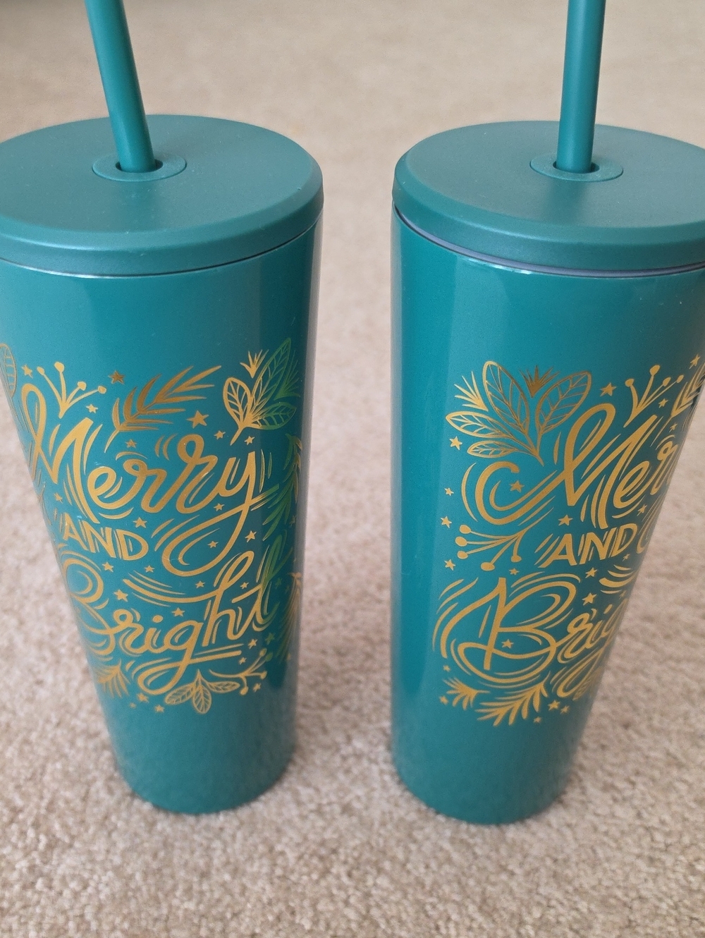 Hobby Lobby Teal and Gold Merry and Bright Drinkware Tumblers (Set of 2)